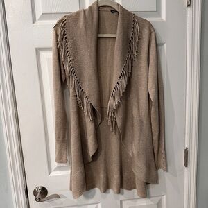 White House Black Market Tan Fringe Cardigan